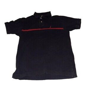 Nautica Medium Faded Blue & Red Short Sleeve Polo Pullover Collared Shirt